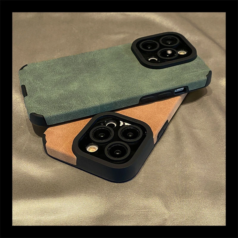 Luxury Shockproof Matte Leather Phone Case with Full Lens Protection