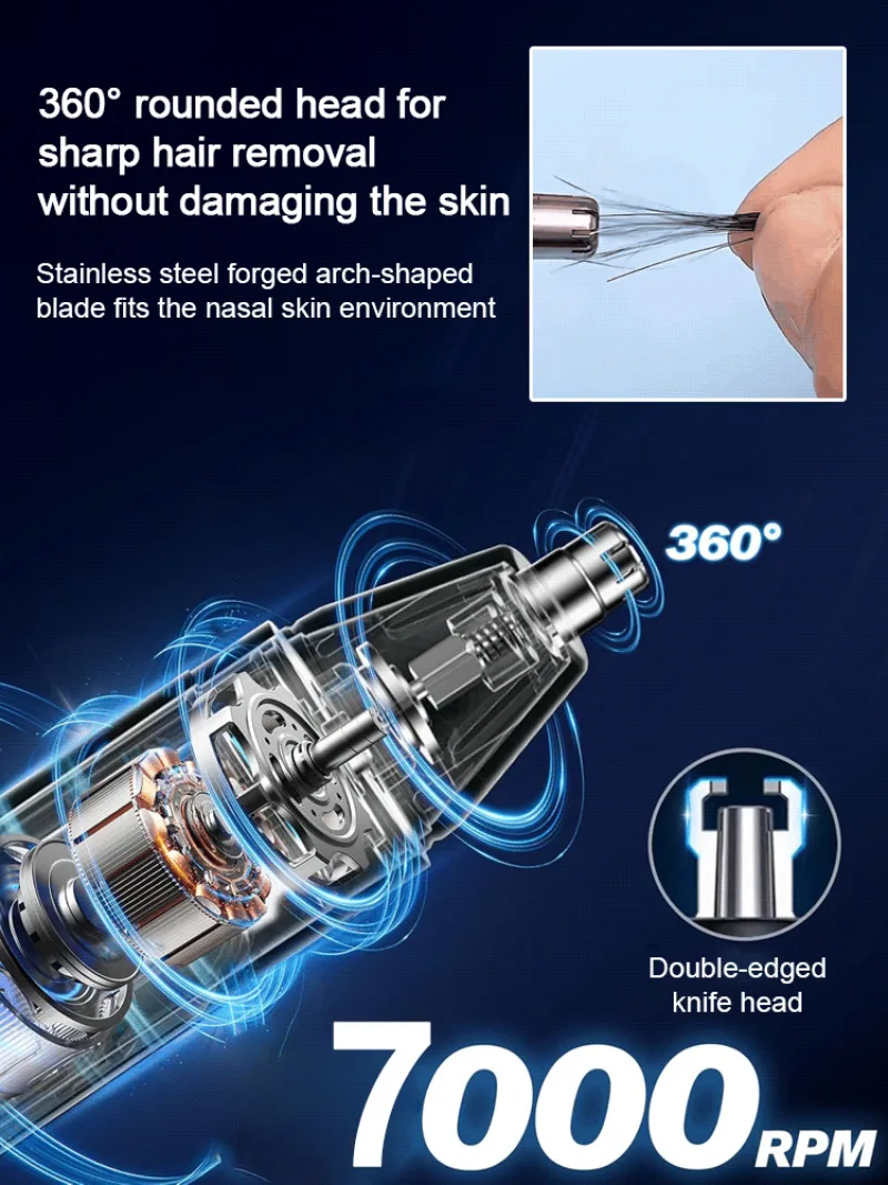 Men's Intelligent Anti Pinch Rounded Blade Electric Nose Hair Trimmer TYPE-C Charging Waterproof Multifunctional Trimmer 2