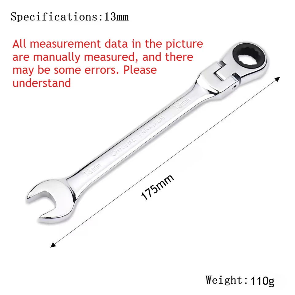 Universal 72-Tooth Flexible Pivoting Head Ratchet Wrench, Metric Manual Tool