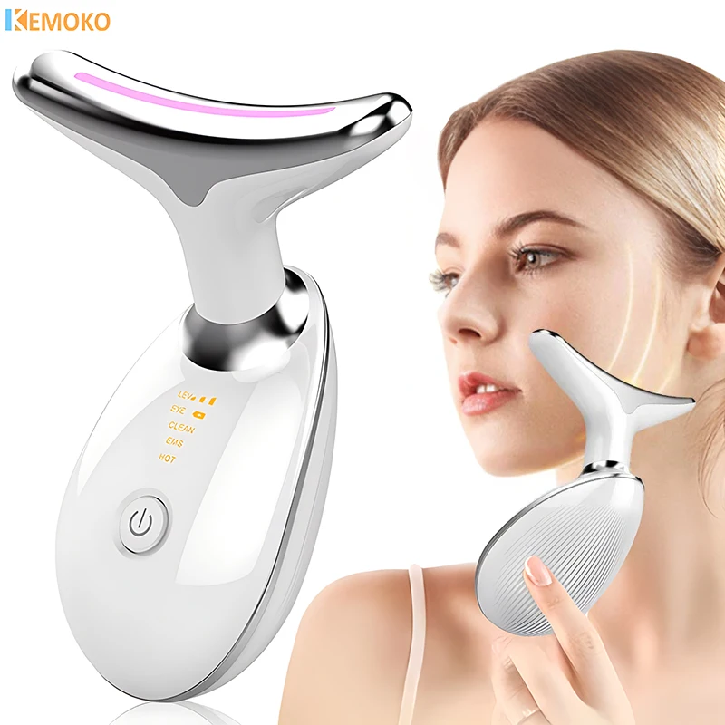 Microcurrent EMS Neck LED Photon Therapy Face Lifting Massage Neck Facial Beauty Skin Care Tighten Device Anti Wrinkle Remover led photon therapy нагревательный массажер для удаления морщин на шее