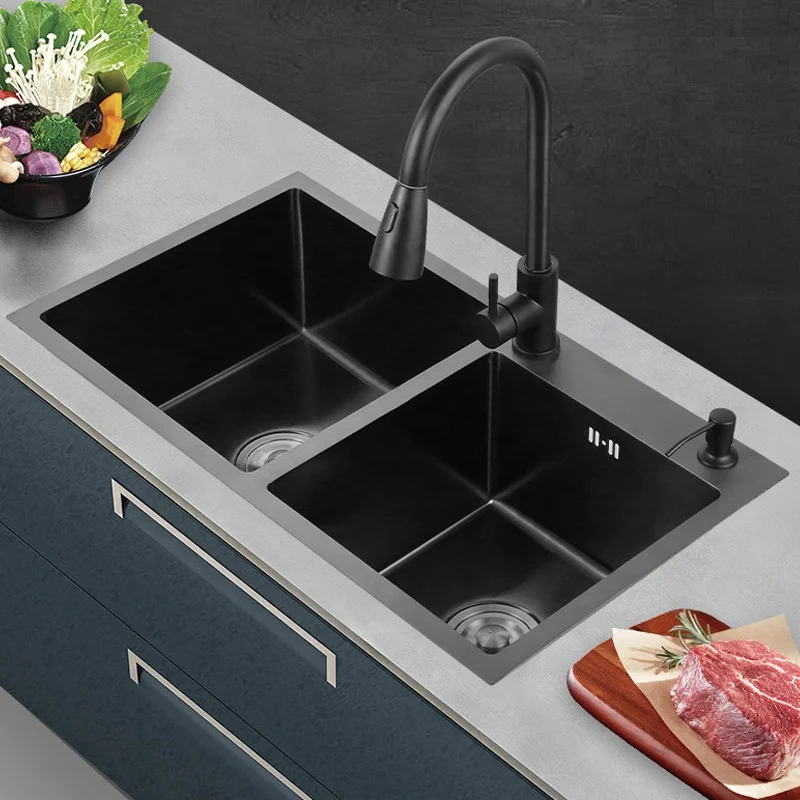 

304 Stainless Steel Kitchen Sinks black double Bowel handmade kitchen sink undermount sus304 kitchen water sink pia cozinha