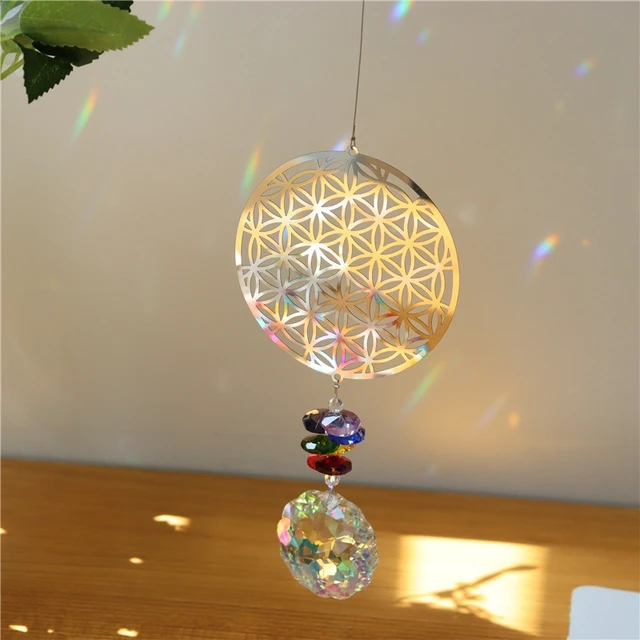 Crystal Sun Fogók Szivárvány Prizmák Üldöző Ablak Szél Hangjelző Lógó Élet Fa Medál Üreges Design Otthoni Kerti Dekoráció - Image 2