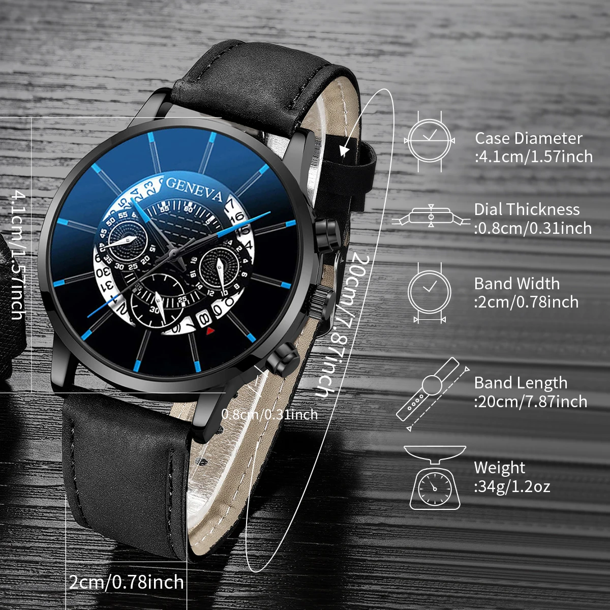 4PCs/Set Men's Leather Strap Calendar Quartz Watch