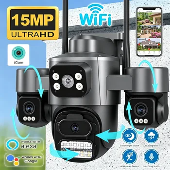 15MP ICSEE Protocol Security Camera 3-HD Screens Auto Tracking Color Night Vision 2-Way Audio Outdoor WiFi CCTV Cam 1