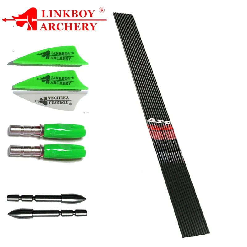 

Linkboy-Archery Carbon Arrow Shafts, ID4.2mm, 1.75 ", Plastic Vanes Pin, Nock Recurve Bow, Longbow Hunting, 12Pcs