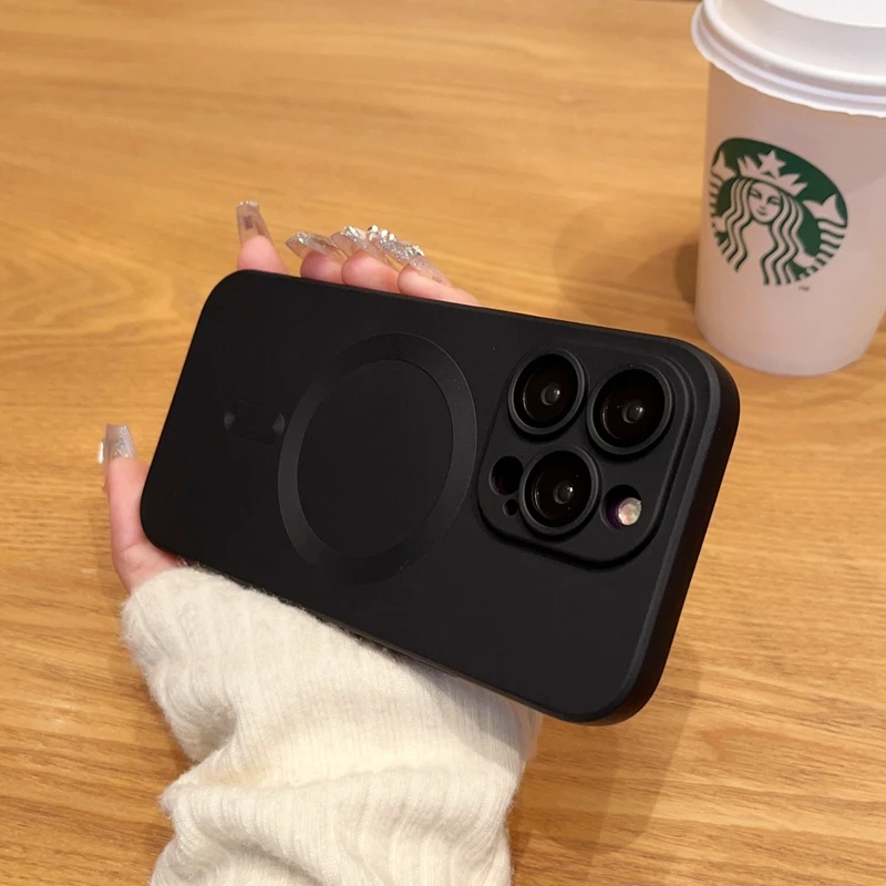 Luxury Magnetic Silicone Phone Case with Glass Lens Protection