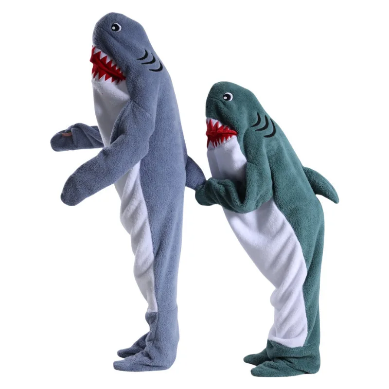 Flannel Shark Sleeping Bag Pajamas Kids Wearable Blanket Onesie