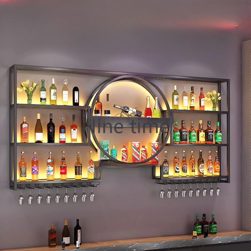 Bar Cabinet Luxury Metal Storage Iron Room Liquor Antique Whiskey Showcase Wine Rack Modern Home Full Kitchen Hanging Furniture