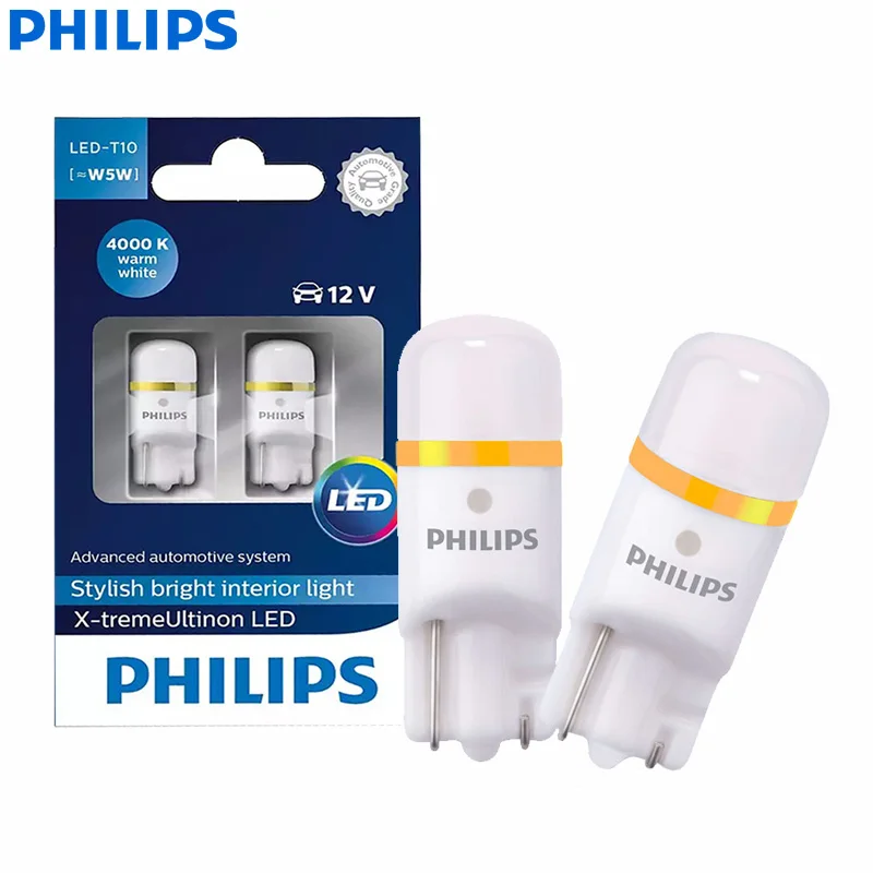 

Philips X-treme Ultinon LED T10 W5W 4000K Warm White Color Car Interior Bulbs Turn Signals LED Reading Lamps 127994000KX2, Pair