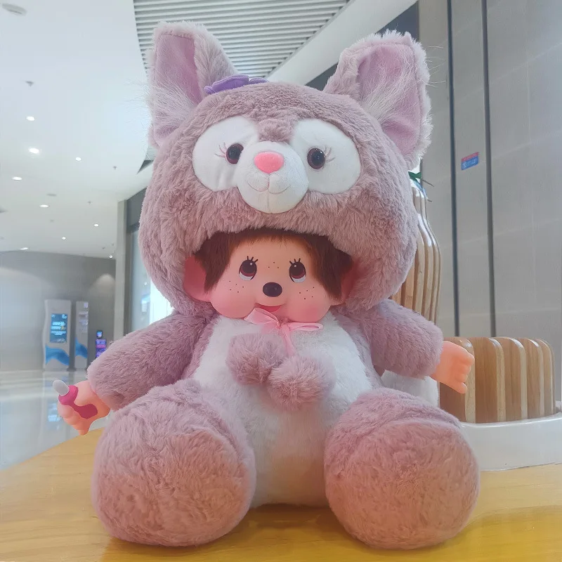 60cm Disney Monchhichis Transform Stitch Mickey Strawberry Bear Plush Toy  Kawaii Stellalou Linabell Plushies Stuffed Kids Doll