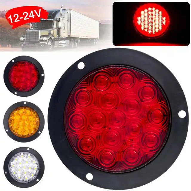 12V 24V 16 LED 4" Round Rear Tail Lights Turn Signal Brake Stop Reverse Lamp Car Truck Trailer Lorry Red Yellow White