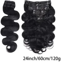 Extensions de cheveux humains Body Wave à clipser pour femmes, tête complète, vierge brésilienne, extension de cheveux à clipser, trame de 120 grammes, 8 pièces par ensemble 2