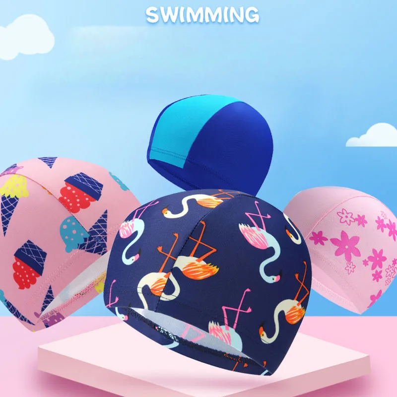 Kids Swim Cap Girls Cartoon Comfortable Cloth Cap Baby Swim Stretch Hat Girls Elementary School Swimming Pool Equipment swimming cap