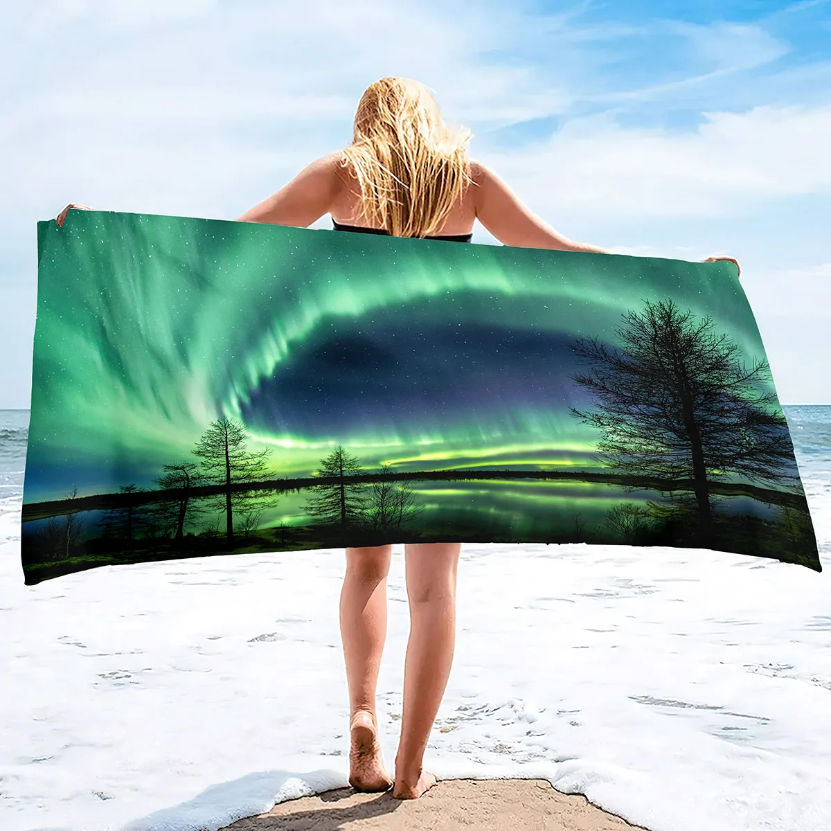 

Northern Lights Print Beach Towel,Microfibre Pool Towel, Large Bath Towel,Quick-Drying Pool Towel Lightweight Towel