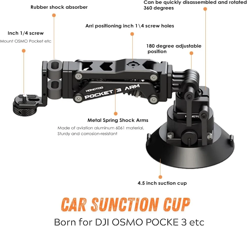 Description Picture 4 of itemHONGTOO DJI Pocket 3 Car Mount Bracket Support Arm Z-axis Vibration Damper Shock Absorber Arm for DJI POCKET Osmo Gopro Camera