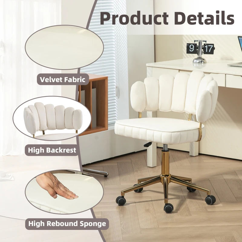 COOLMORE Veet Desk Modern Cute Computer Chair Wheels Height Adjustable Swivel Task Chair For Home Office (Beige Veet) 3