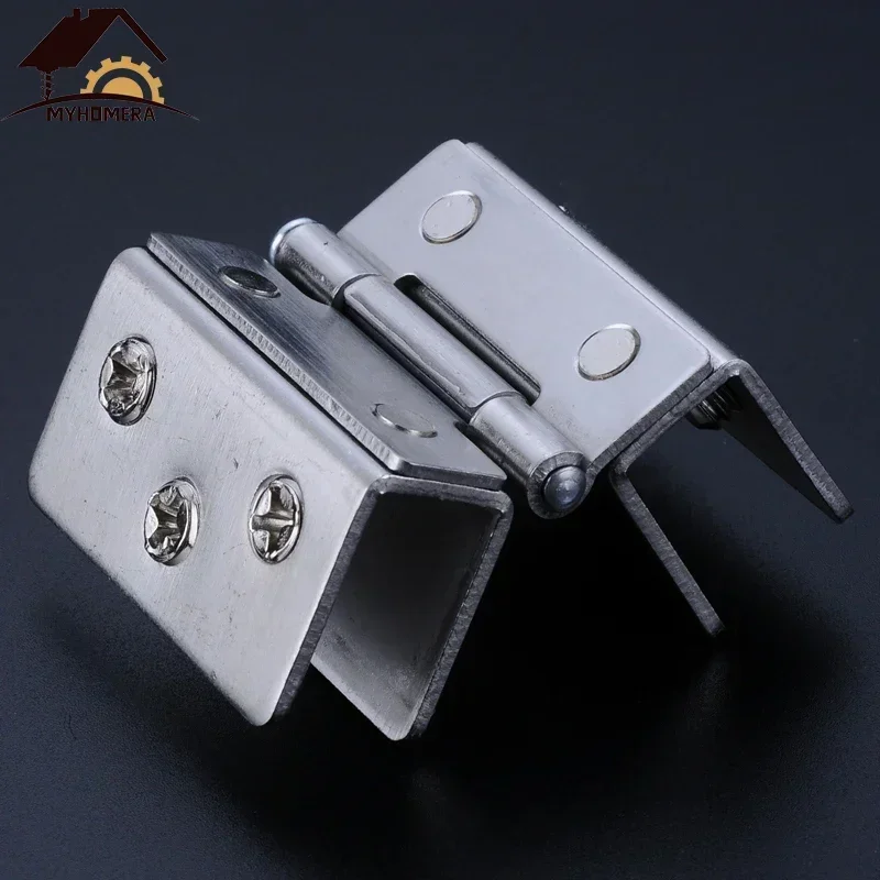 Glass Door Hinge Double Sided Without Drilling Hole Stainless Steel Cabinet Cupboard Glass Clamps Clip for 4/9/12mm 180 Degree