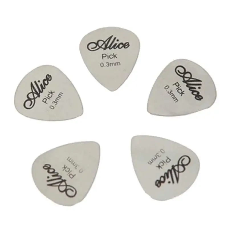 5/10Pcs Metal Guitar Pick 0.3mm Thin Durable Silver Color Professional Bass Ukelele Guitar Picks Guitar Amplifier Bass Guitar