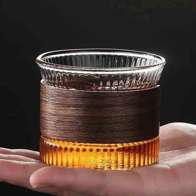 1pc Glass Coffee Mug Japanese Style Walnut Cup SleeveTransparent Kawaii Cup Coffeeware Beautiful Tea Mugs Beer Mug Cute Mug