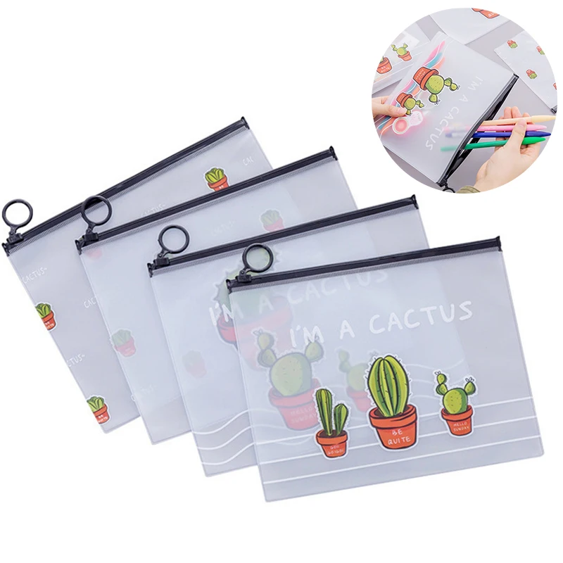 

Small Fresh Transparent Waterproof Cactus Pencil Bags PVC File Folder Document Filing Bag Stationery Bag For Kids Office Supplie