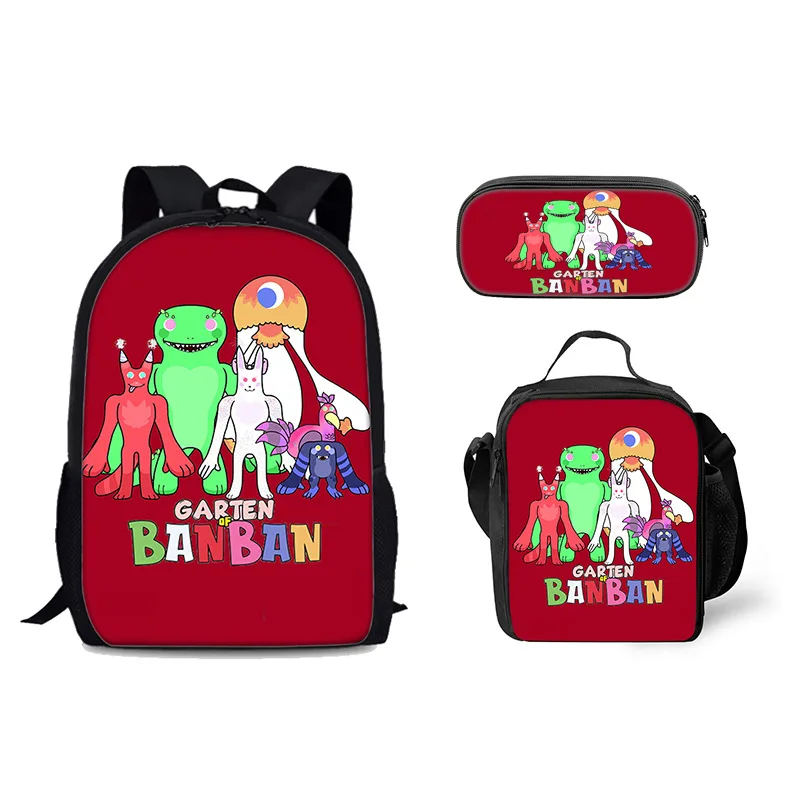 3pcs/set Garten of Banban Backpack Lunch Bag Pen Case 3D Printed Cartoon Anime Oxford Waterproof Students Boys Girls Schoolbag