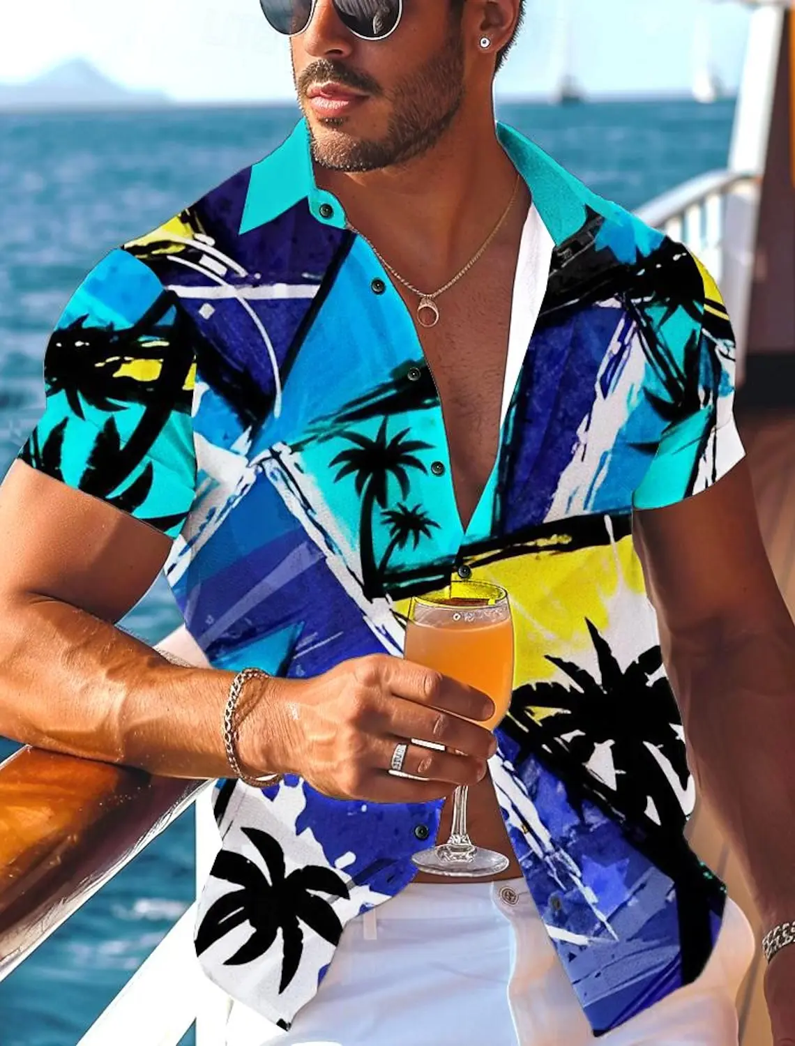 

Coconut Tree Palm Tree Surfing Men's Summer Hawaiian Shirt Outdoor Street Casual Summer Turndown Short Sleeve Polyester Shirt