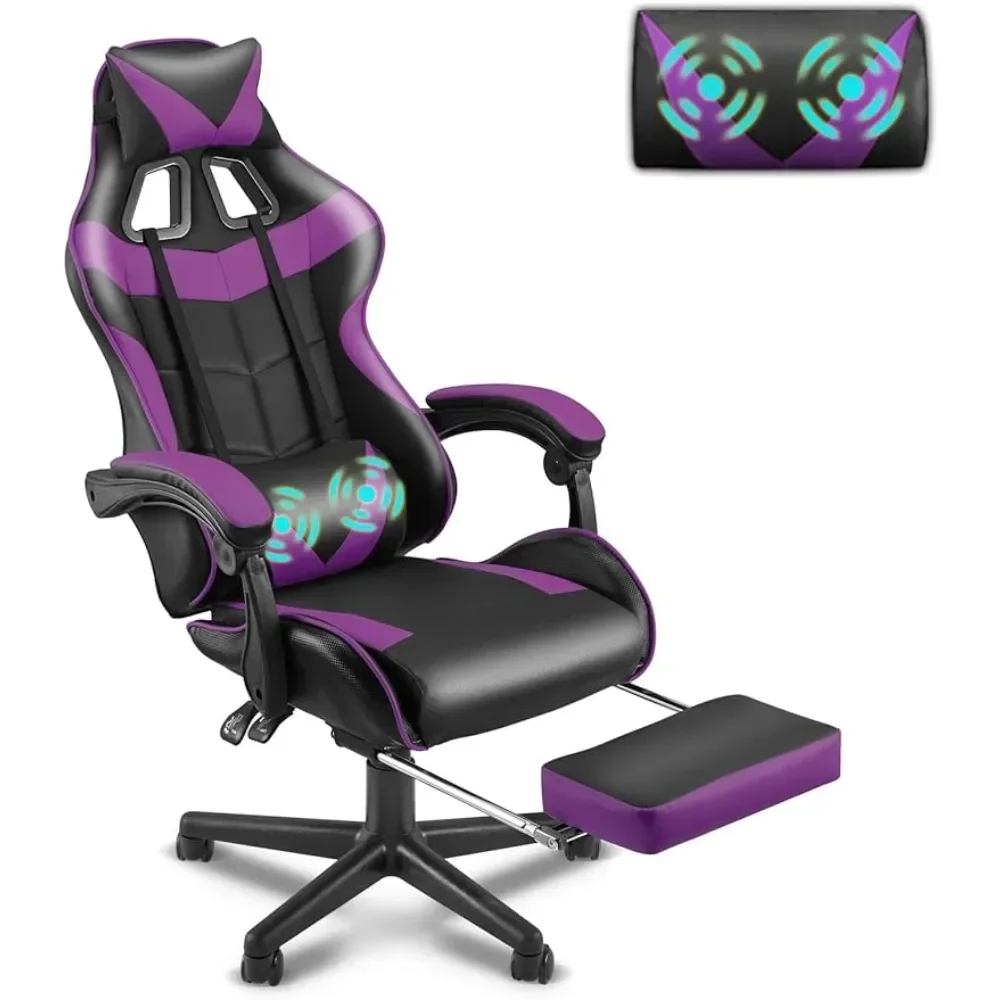 

Ergonomic Gamer Chair Hello Kitty Chair Office Video Game Chairs With Adjustable Headrest (Purple) Individual Armchair Stool