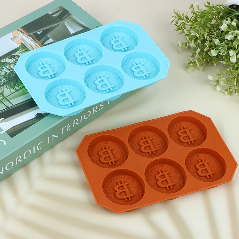 1Pc 6 Chocolate Silicone Bitcoin Mold Ice Cube Mold Fondant Patisserie Candy Bar Mould Cake Mode Decoration Kitchen Accessories