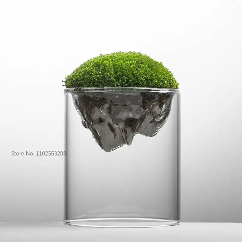 Hydroponic Vase Creative Mountain Shaped Moss Glass Bottle Vase