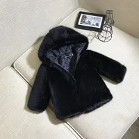 Winter Children's  Faux Fur Coat Boys Girls Short  Wool Hooded Sweater Kids Warm Jacket