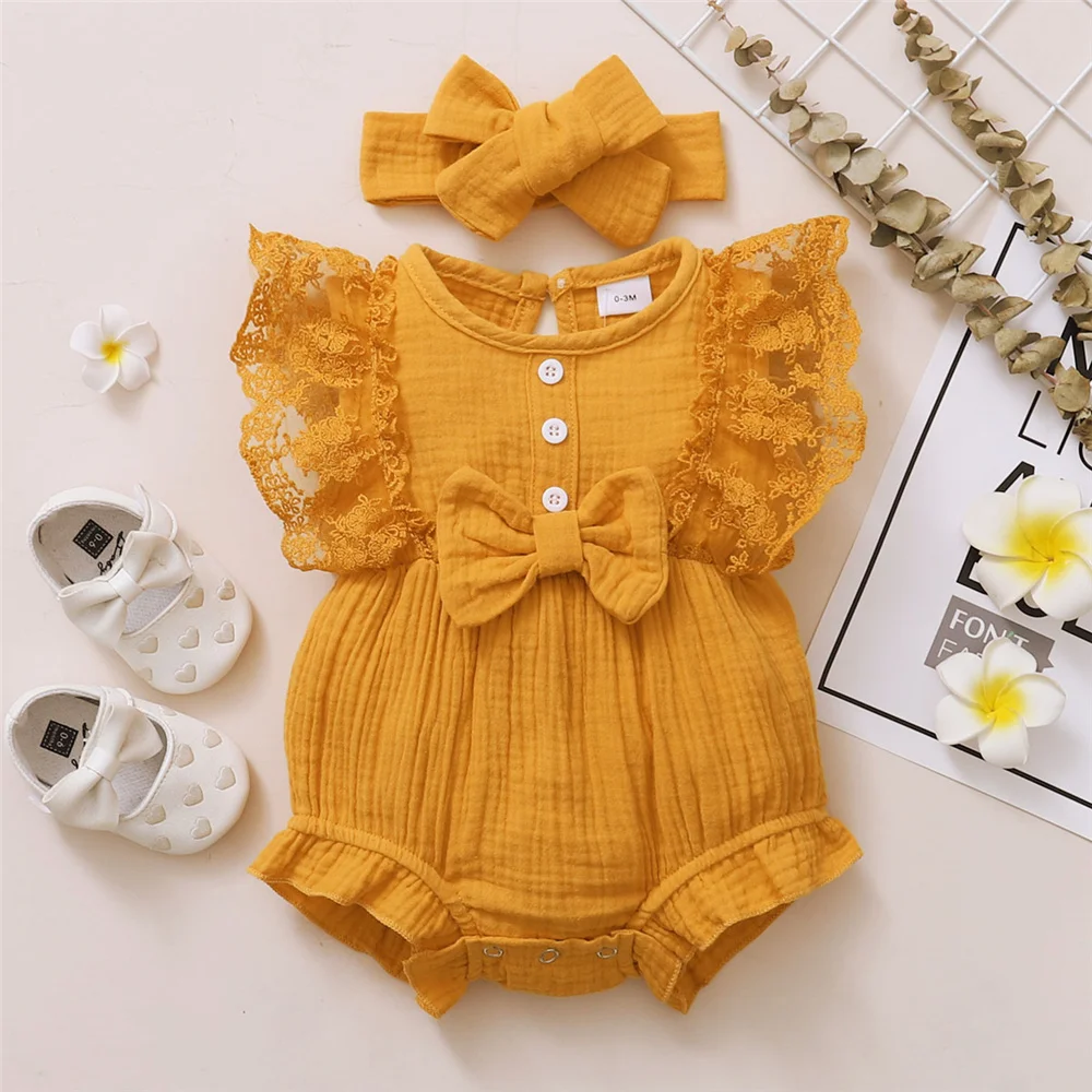 Baby Girl Lace Bow Romper Set 3