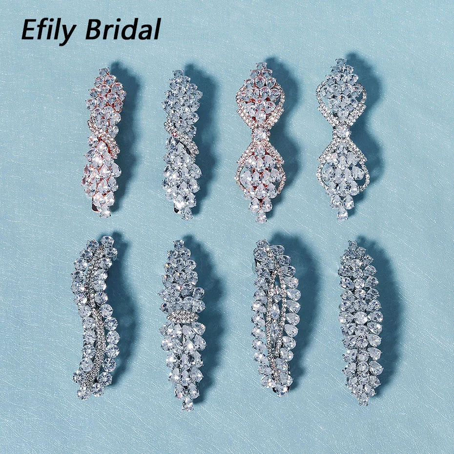 

Efily Fashion Cubic Zirconia Hair Clip Sparkling Crystal Rhinestone Barrette Wedding Hair Accessories Bridal Headpiece Jewelry