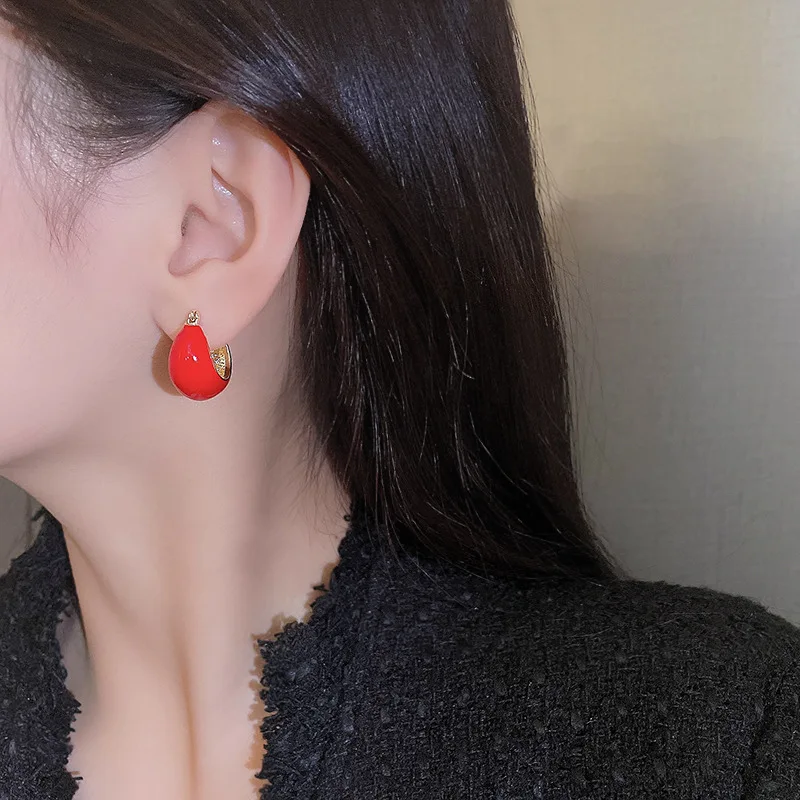 S3388 Fashion Jewelry Hoop Dangle Earrings For Women Vintage Emamel Red Earrings