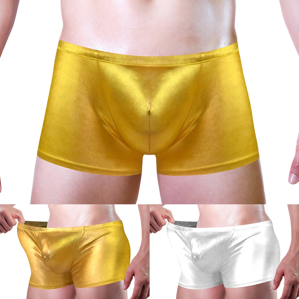 

Men Seamless Gold Boxer Briefs Shapewear Pouch Underwear Beach Shorts Trunks Breathable Middle Waist Underpants Nightwear
