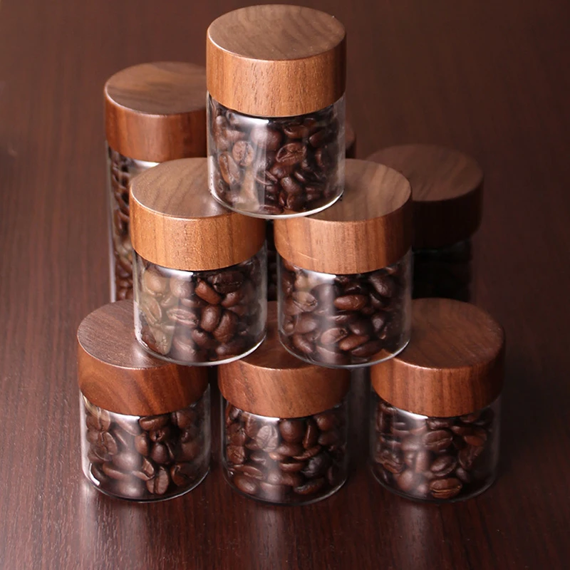 Coffee Bean Glass Tube With Wood Tool Bottled Tubes Grain Storage Wooden Sealed Airtight Canisters 3