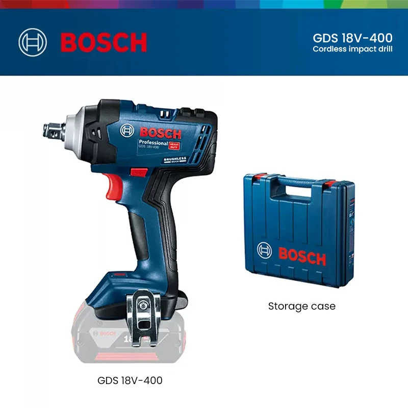 

Bosch GDS 18V 400 Impact Wrench Brushless 400N.M Cordless Motor Lithium Battery Torque Rechargeable Electric Screwdriver Driver