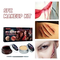 Makeup Kit with Fake Blood Gel Wound Cosmetic with Double-Ended Scraper Wound Simulation Supplies for Stage Dress Up Cosplay 2