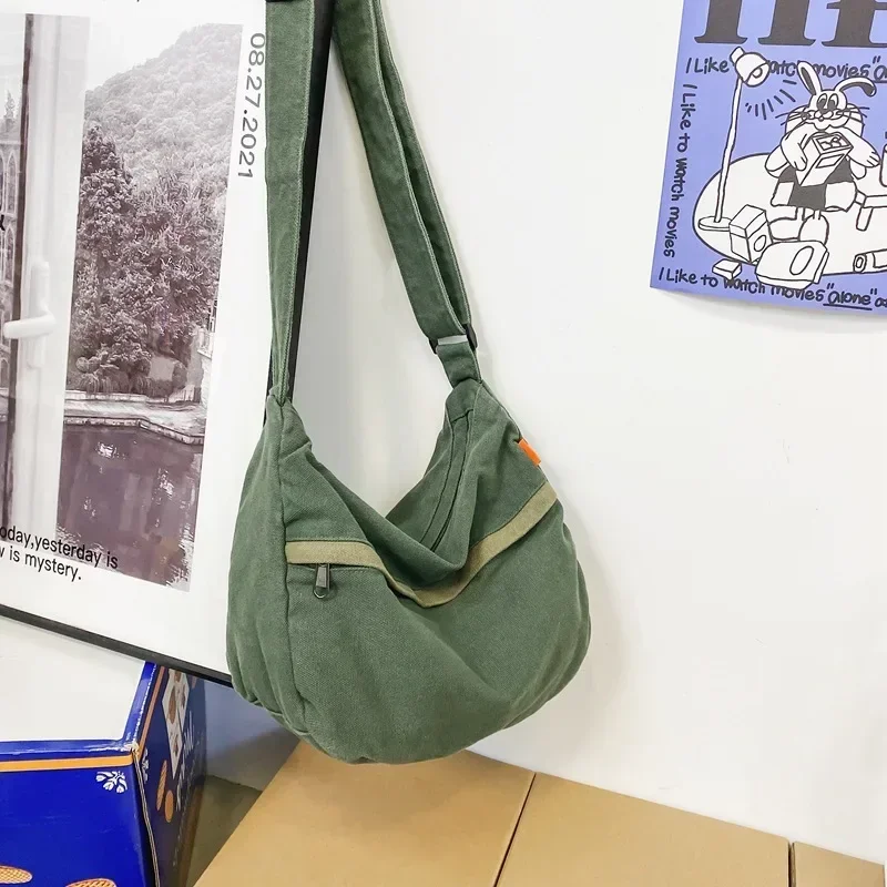 Vintage-Style Black Canvas Crossbody Shoulder Bag - Unisex Eco-Friendly Shopper