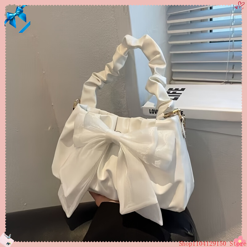【Popular Now】Trendy Solid Color Satchel Sweet Style with Bowknot Decor & Ruched Handle a Must have for ABG Fashionistas