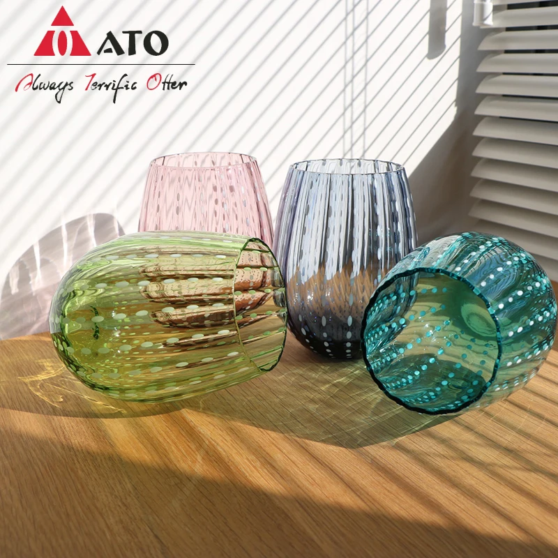 ATO egg shape luxury style solid colorful white dot design glass drinking cup tumbler