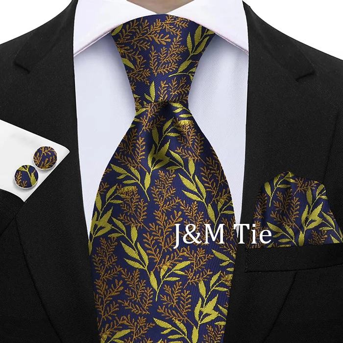Hochwertiges 3-teiliges Krawattenset mit Blumenmuster – Krawatte aus Polyester-Seide, Einstecktuch und Manschettenknöpfe – elegant für Hochzeiten und formelle Anlässe – Detail 22