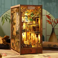 DIY Book Nook Wooden Miniature Model Kit Chinese Ancient Town Bookend Assembled 3D Puzzle Bookshelf Home Decor Friends Gifts 2