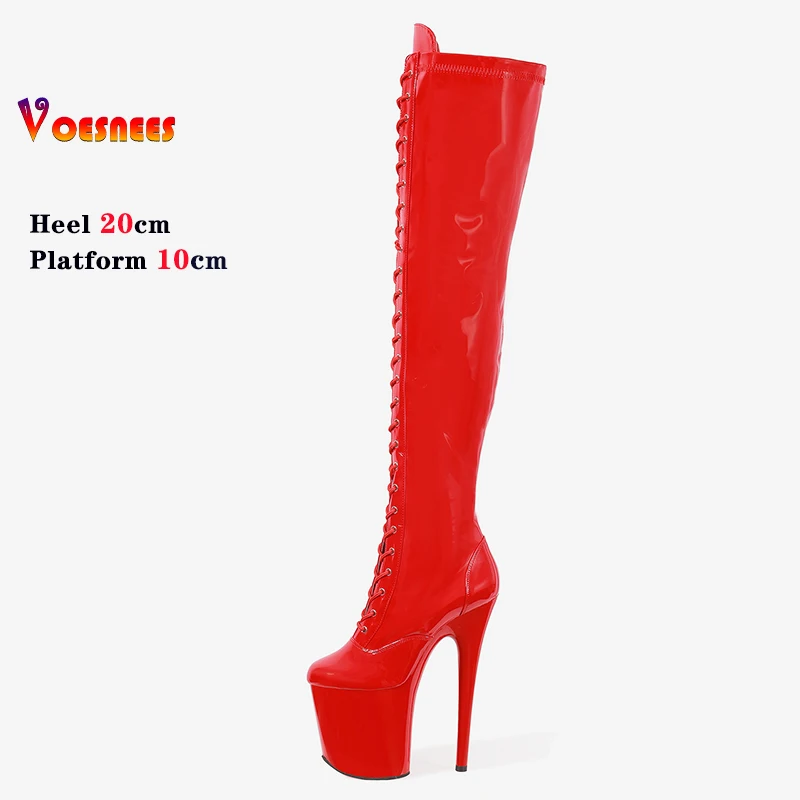 Red Fashion Pole Dancing Boots Woman 20CM/8inches High Heel Round Toe Platform Women's Modern Over-the-Knee Boots Stripper Shoes