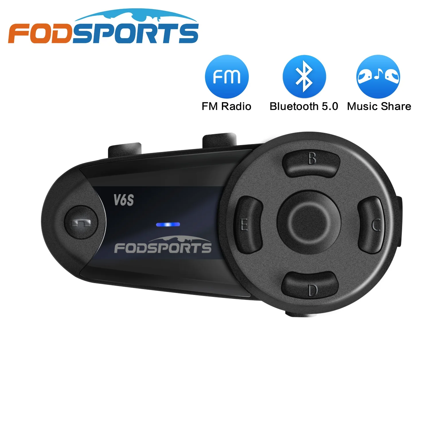 Fodsports V6S Motorcycle Helmet Intercom – Bluetooth 5.4, 2-Way 1000m Range, FM Radio, Waterproof