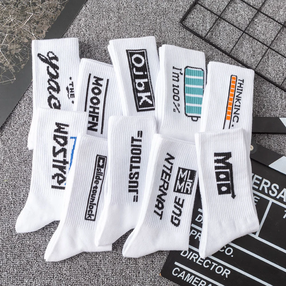 Tide Sock Male Harajuku Hip Hop Basketball Skateboard Sports Korean Style Happy Personality Men Women Cotton Mid Tube Sock Gifts