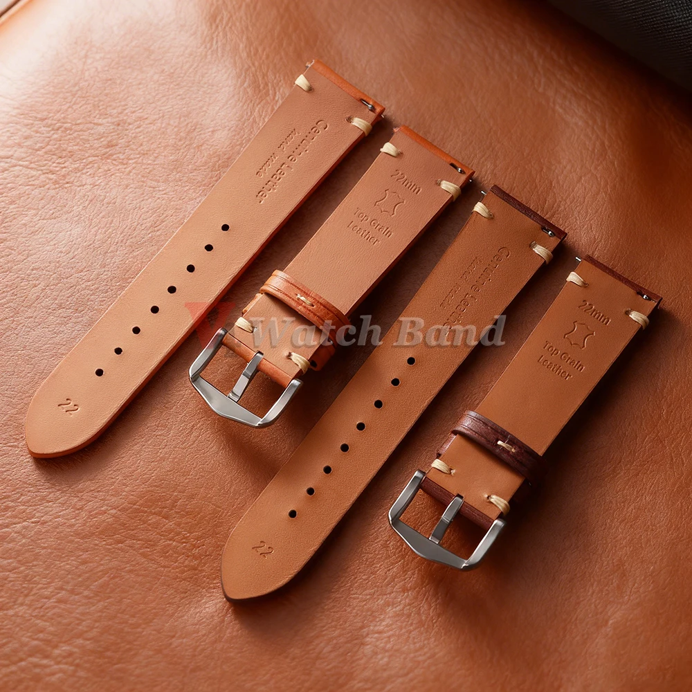 Vintage Retro Genuine Leather Watch Band - Quick Release Strap Bracelet Accessories