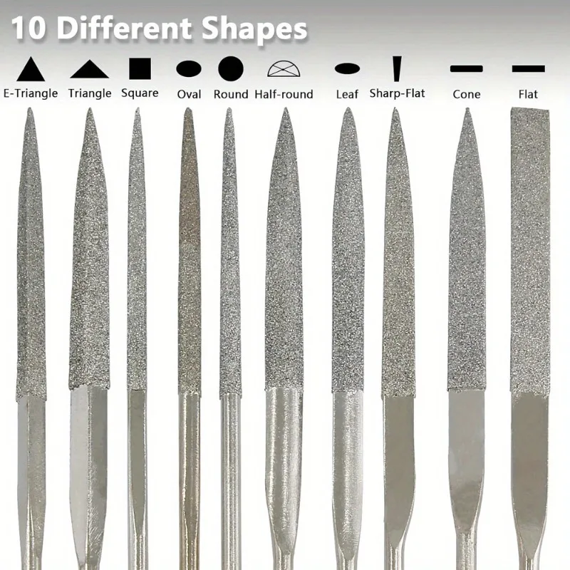 10-teiliges Diamant-Nadelfeilen-Set, 3 x 140 mm, Mini-Nadelfeilen-Set für Stein, Glas, Metall, Schnitzerei, Handwerk, Handwerkzeuge, Nadelfeilen-Set – Detail 6