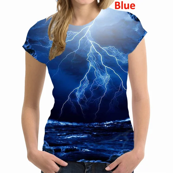 

Women Fashion Short Sleeve 3D Print T-Shirt Fashion Personality Lightning Casual Streetwear Tee