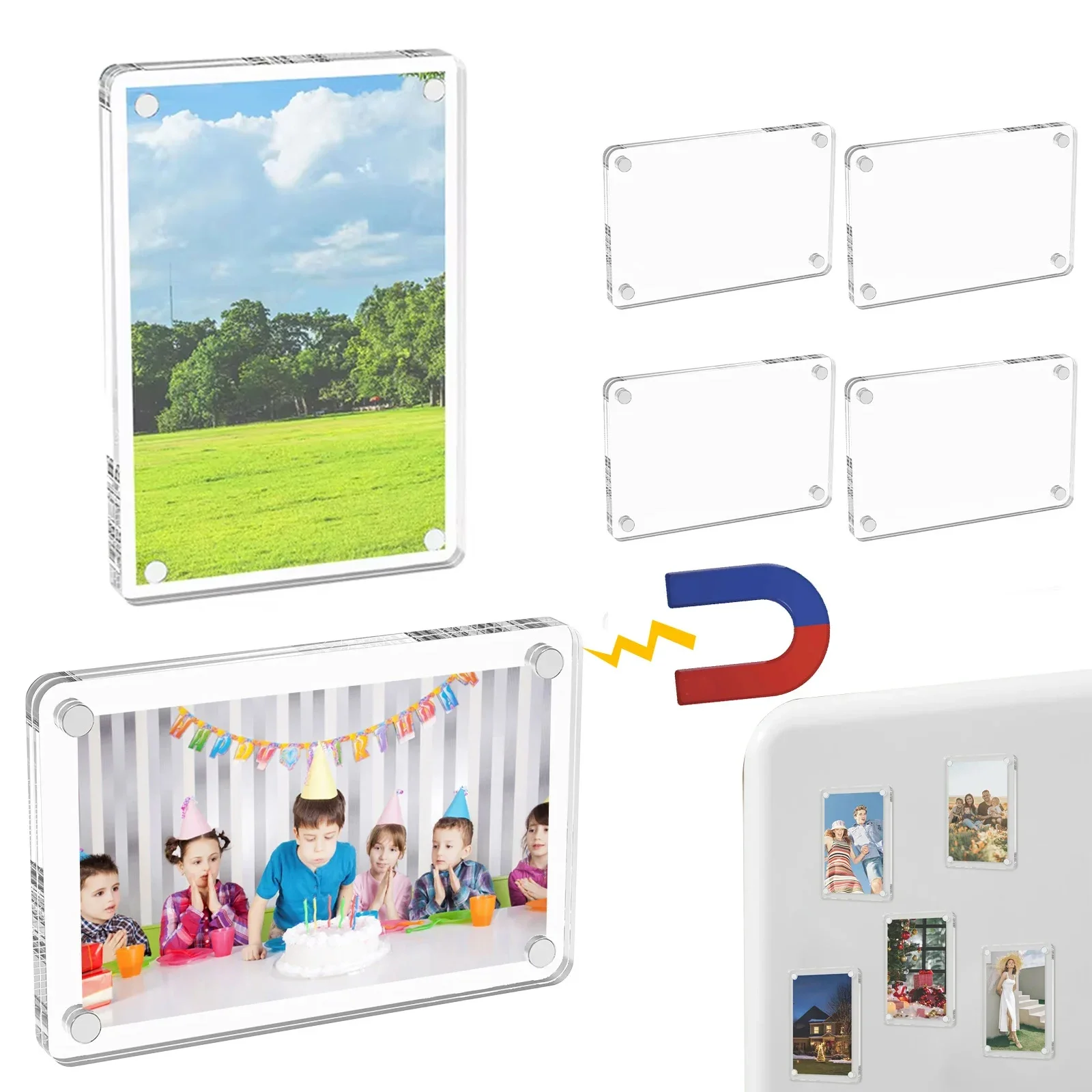10pcs Acrylic Magnetic Frame Clear Fridge Magnet , Double Sided Photo Frame Refrigerator Magnet Picture Frame For Instant Camera