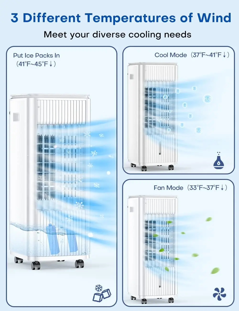 

Air Cooler, TEMEIKE 3-IN-1 Portable Air Conditioners w/Remote, Cooling Fan w/Humidify, 70° Oscillation & 7H Timer Swamp Co